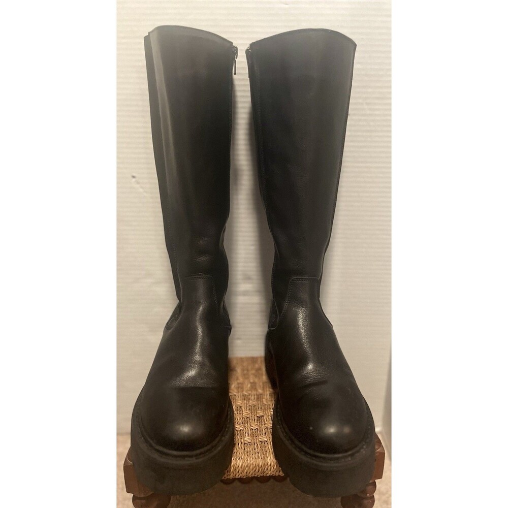 Steve Madden Rex Black Leather Platform Boots Womens 8 Black Wednesday Adams Y2K - Picture 3 of 10